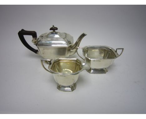 A George V silver oblong three piece Tea Service, Birmingham 1935