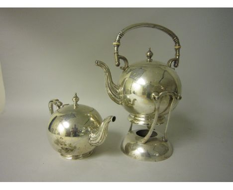 A Mexican Ortega plated Tea Kettle on Stand and a matching Teapot, plus sundry plated Items including muffin dish, teapot, pa