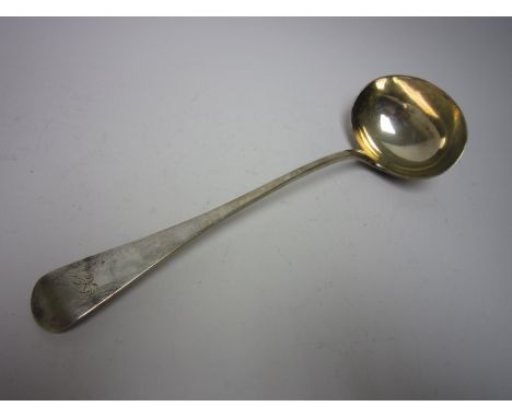 A Victorian silver Soup Ladle, old english pattern engraved initials, London 1873