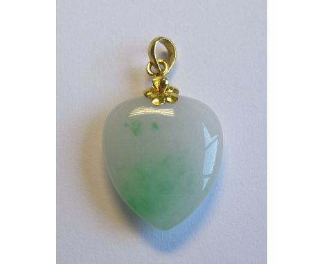 A Jade heart shaped Pendant on 18ct gold bale