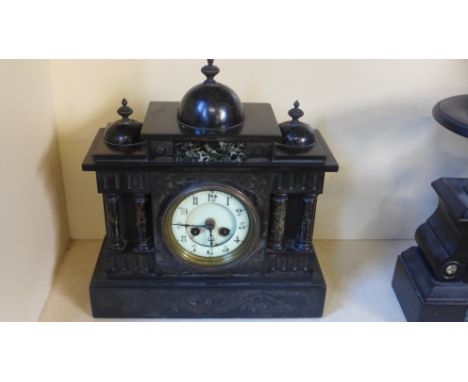 A 19th century slate eight day mantel clock - 33cm x 30cm 
Condition report: Not in working order 