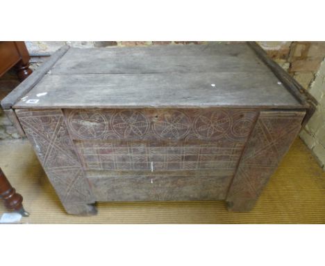A Swedish Marriage chest, hinged lid over carved front raised on bracket supports - Height 60cm x 91cm x 52cm 
Condition repo