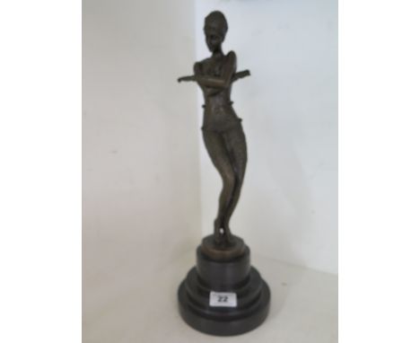 A modern bronze figure of a young lady on a marble base