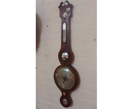 A 19th century mahogany and inlaid barometer with stamped ORJELLI ORFORD 
Condition report: Has mercury in, but would need re