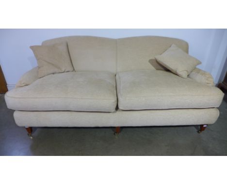 A Wesley-Barrell pre owned two seater sofa in cream bark weave material with two scatter cushions - Height 85cm x Width 205cm