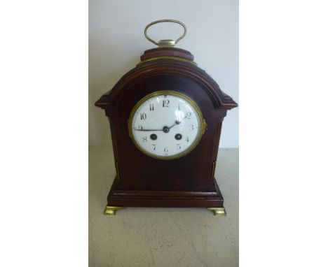 A walnut bracket clock with a Japy Freres movement striking on a gong - Height 30cm tall