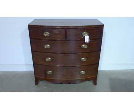 A large 19th century mahogany bowfront chest of two short over three long graduated drawers, brass handles and escutcheon's a