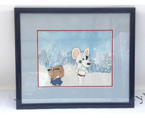 Four framed and glazed animation serigraph cels of Dangermouse and Count Duckula, largest approx 52cm x 41cm including frame.