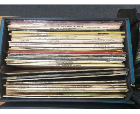 Eight record cases of LPs and 12" singles by various artists including The Rolling Stones, Eric Clapton, Elton John and many 