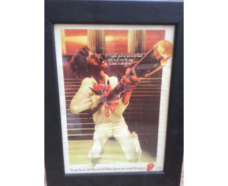 A framed and glazed Rolling Stones 'It's Only Rock n Roll' promotional poster, approx 69cm x 49cm excluding frame.