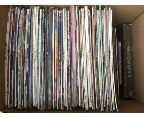 A box of LPs and 10" discs by various artists including Howlin Wolf, The Who, John Lee Hooker and others plus a Beat Generati