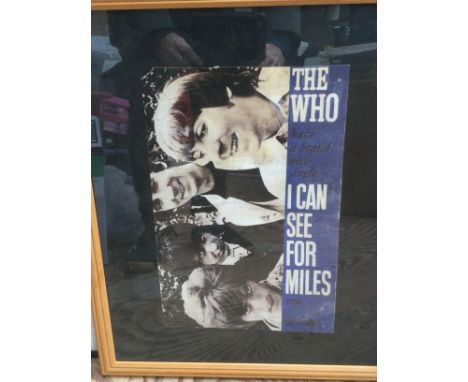 A framed and glazed promotional poster for The Who single 'I Can See For Miles', approx 25cm x 37cm excluding frame plus a fr