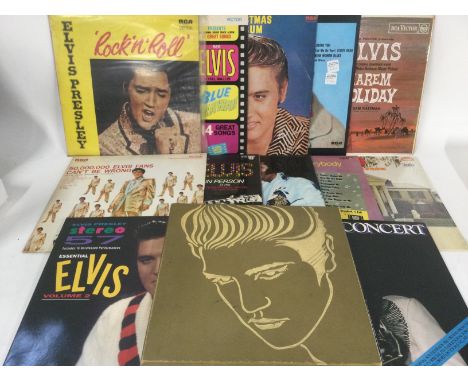 A collection of Elvis Presley LPs plus a record case and a box of 78s by various artists including Elvis Presley, Bill Haley,