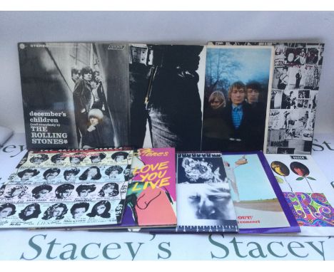 Nine Rolling Stones LPs comprising 'Exile On Main Street', 'Sticky Fingers', a US issued 'December's Children' and others.
