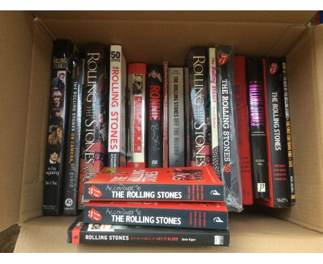 Two boxes of music biographies comprising mainly books on The Kinks and The Rolling Stones (2).