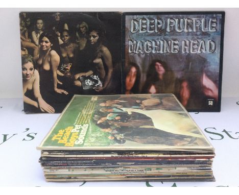 Two bags containing a collection of LPs by various artists including Jimi Hendrix, Deep Purple (Quadrophonic pressing), Queen