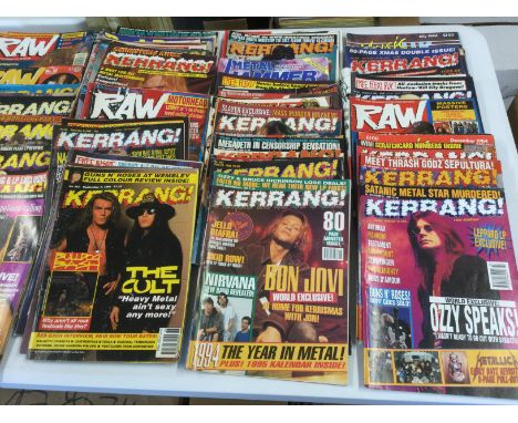 Two boxes of music magazines comprising various issues of Kerrang!, Raw, Metal Hammer, Music UK
