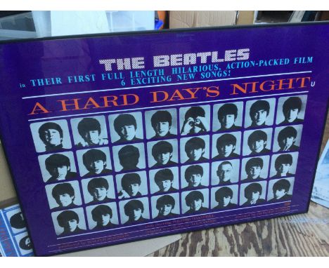 A framed and glazed 'A Hard Day's Night' film poster, reprint, plus an Anthology 1 advertising standee and other Beatles rela