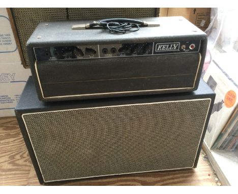 A vintage Kelly amp head and a two speaker cabinet (2).
