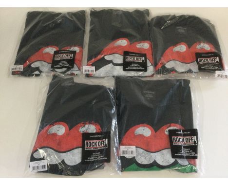 Five Rolling Stones 'Tongue' T shirts from various countries comprising Brazil, Japan, England, Germany and Spain. All size X