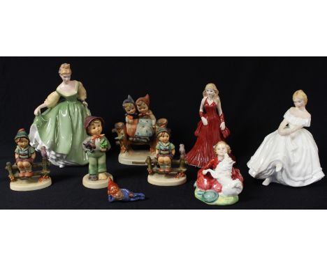 A Royal Doulton figure, Fair Lady HN2193; others, Heather HN2956; Home Again HN2167; a Coalport figure, Heart to Heart; a Goe