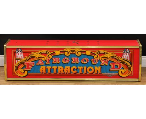 A Vintage illuminated fairground sign, the rectangular panel inscribed Fairground Attraction, 36cm high, 131cm wide, 31cm dee