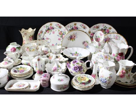 English Floral Ceramics - Aynsley Celeste;  Royal Worcester;  Queens;  trinket dishes, teapot, plates, vases, etc 