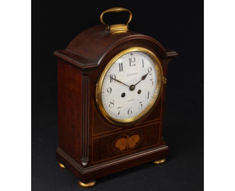 An Edwardian mahogany bracket clock, in the George III Revival taste, 15cm convex enamel dial, inscribed R. Stewart, Glasgow,