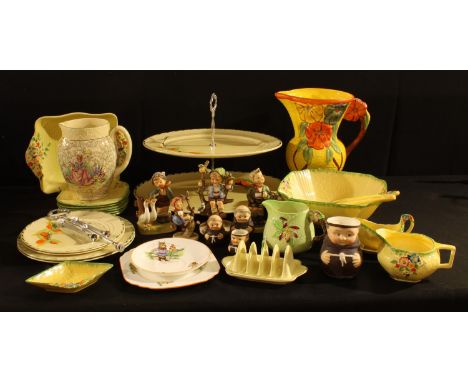 A Crown Devon fruit set; others similar, Beswick jug; Carlton Ware; a cake stand; Goebel and other figures including monks; o