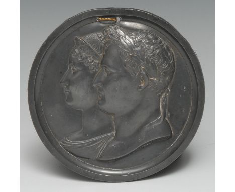 A 19th portrait roundel, after Bertrand Andrieu (1761 - 1822) with Napoleon and Josephine, bust length facing to dexter, 14cm