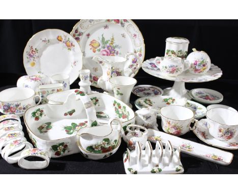 Hammersley Bone China - napkin rings, trinket pots, chamberstick, jug;  a Hammersley Strawberry pattern Strawberry set;  a si