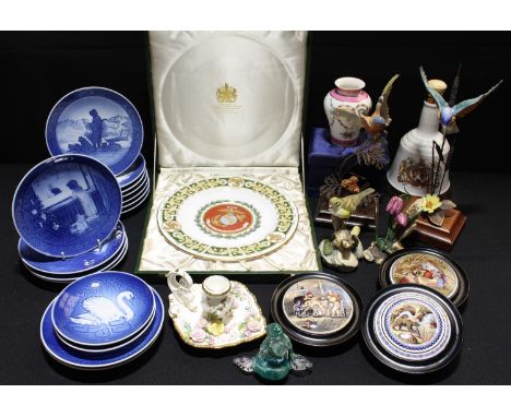 Ceramics - Royal Copenhagen Christmas plates; Coalport limited edition pot lids; a Danbury Mint porcelain Kingfisher model by