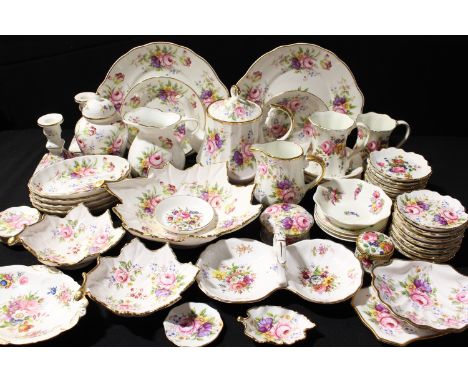 English Floral Ceramics - Royal Albert Astbury pattern;  Hammersley;  Fenton;  Coalport - trinket dishes, teapot, candlestick