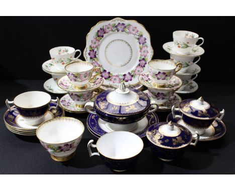 A Royal Standard Clematis pattern part tea service;  a Minton Meadow pattern tea service;  a Copeland Spode dinner and teawar