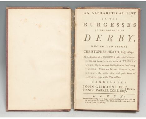 Antiquarian Book - Local Interest, Georgian Politics, 1775 Poll Book - Provincial Imprint, An Alphabetical List of the Burges