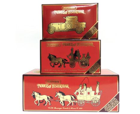 THREE MATCHBOX 'MODELS OF YESTERYEAR' comprising a No.YS-39, 1820 Passenger Coach and Horses; YS-46, 1880 Merryweather Steam 