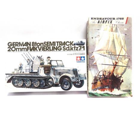 TWO UNMADE PLASTIC KITS  comprising a 1/35 scale Tamiya No.MM150, German 8-ton Semi Track 20mm Flakvierling Sd.kfz7/1, boxed;