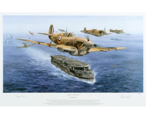 PHILIP E. WEST (BRITISH, CONTEMPORARY) 'Spitfires - Malta Bound', colour print, limited edition 10/400, signed by the artist 