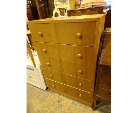 Large light oak five long chest of drawers 76 x 112 cm