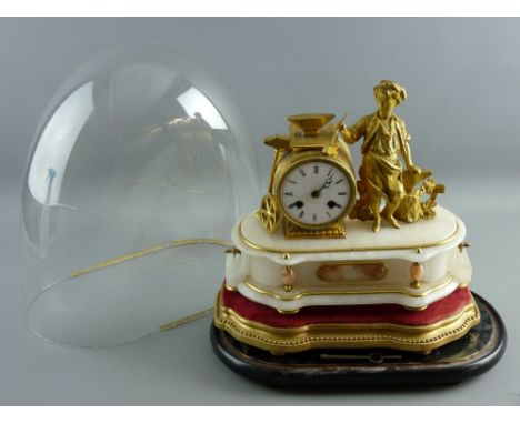 A JAPY FILS FRENCH MOVEMENT MANTEL CLOCK having a gilt metal blacksmith's boy figure with anvils and tools, next to a drum ca
