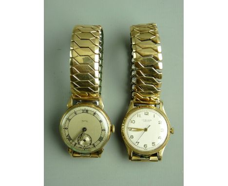 A GENT'S NINE CARAT GOLD ENCASED CIRCULAR DIAL (3 cms) WRISTWATCH with expanding non-gold bracelet and a gent's nine carat go