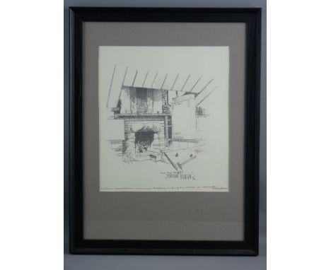 PREBEN HANSEN PRINT of a pencil drawing of Frank Lloyd Wright's studio at Taliesin, dated 1936, 26 x 23 cms 