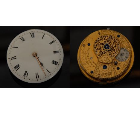 A Scottish fusee watch movement and dial, J & W Howden & Co, South Bridge Edinburgh, white enamel dial, Roman numerals, chain