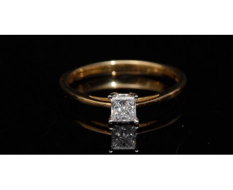 A new diamond solitaire ring, princess cut solitaire diamond 0.25ct, 18 ct white gold claws, 18ct gold shank, size M, 2,3g gr