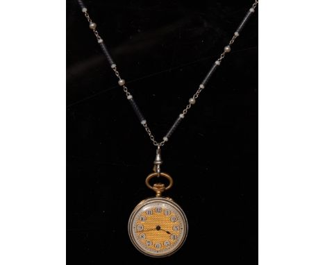 An early 19th century lady's 18ct gold and guilloche enamelled fob watch, gilt dial, inset Roman numerals, minute track, butt