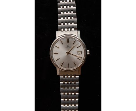 Omega - a vintage 1970s gentleman's Tool 9070 stainless steel wrist watch, silvered dial, baton markers, date at 3 oclock, 17