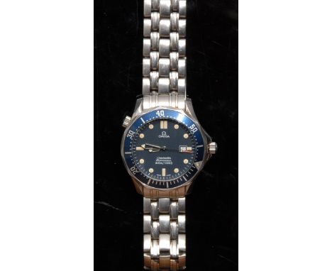 Omega - a Seamaster Professional Chronometer 300m/1000ft wrist watch, wave pattern matt blue dial, spot and bar hour markers,