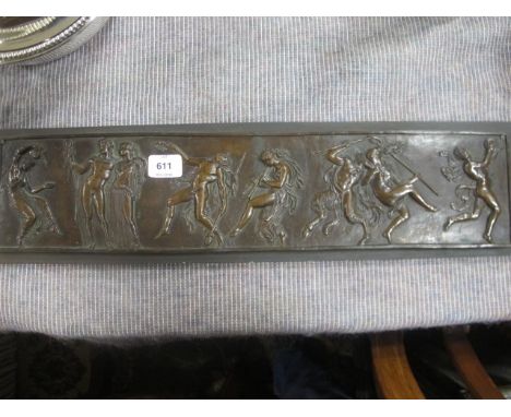 A BRONZE MOUNTED PLAQUE of figures dancing