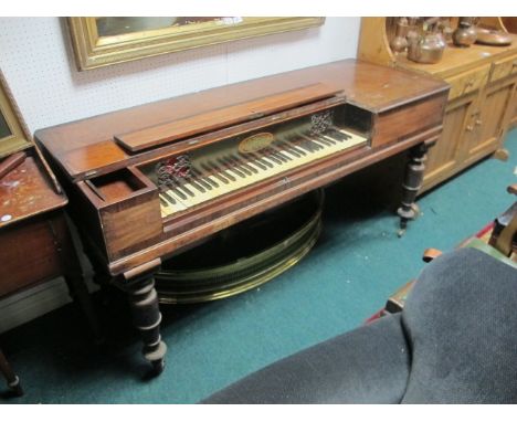 A LATE VICTORIAN MAHOGANY SPINET with cross banded case and turned tapering legs 83cm (h) x 167cm (w) x 62cm (d)