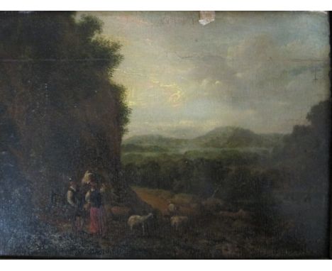IRISH SCHOOL 18TH CENTURY
Figures and Goats A Wooded Landscape
Oil on Panel
15cm x 22cm